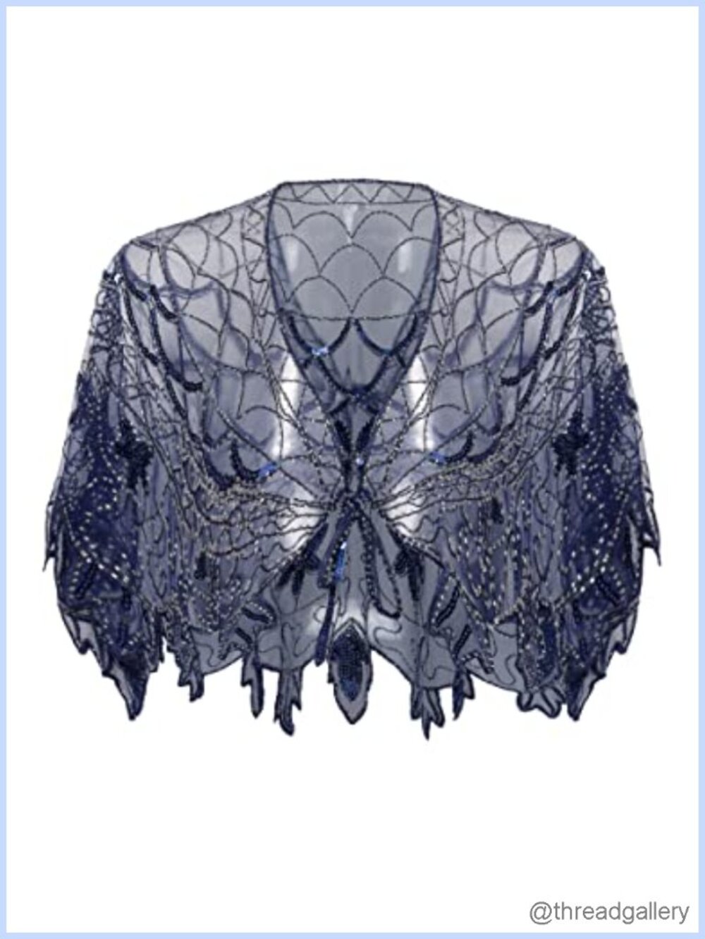 Sequin Beaded Evening Cape Shawl Wrap 1920s Flapper Fits to 2X